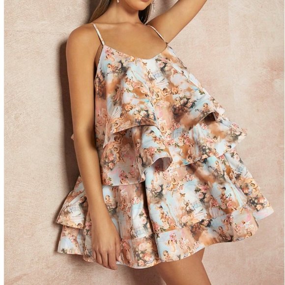 Couture Statement Maker! Figure & Floral Print Layer Hem Cami Mini Dress - Picture 4 of 7